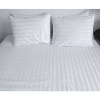 Hotel white, Exclusive Damask satin 1 cm wide stripes, blended fibre bellows small cushion cover 1 cm - 40x 50 cm + 15 cm bellows      